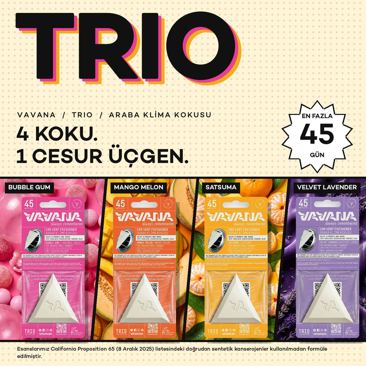 Trıo oto kokusu 4 koku, 1 cesur üçgen