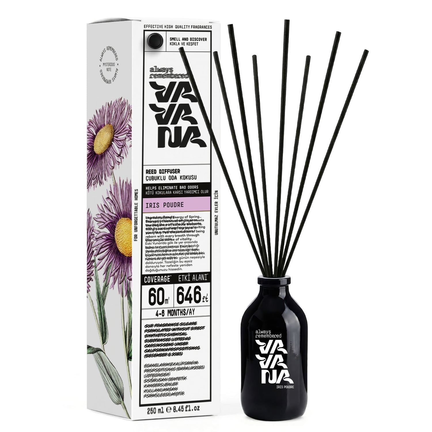 VAVANA Çubuklu Oda Kokusu 250ml - Iris Poudre